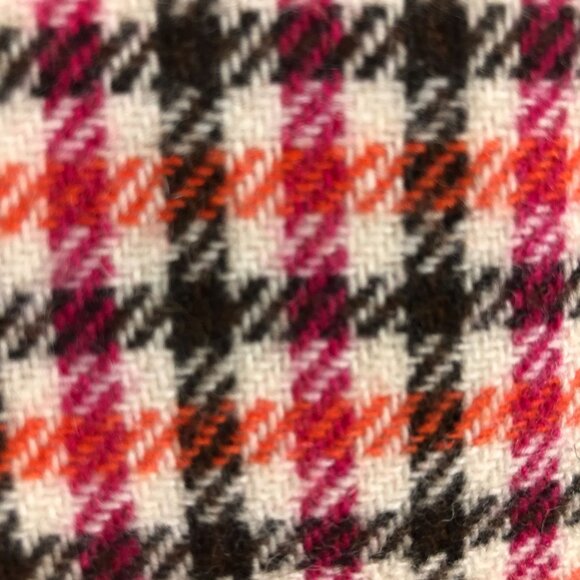 Talbots Houndstooth Plaid Women's Wool Blend Blazer Sz 8 Pink Red Belted Lined - Picture 10 of 10